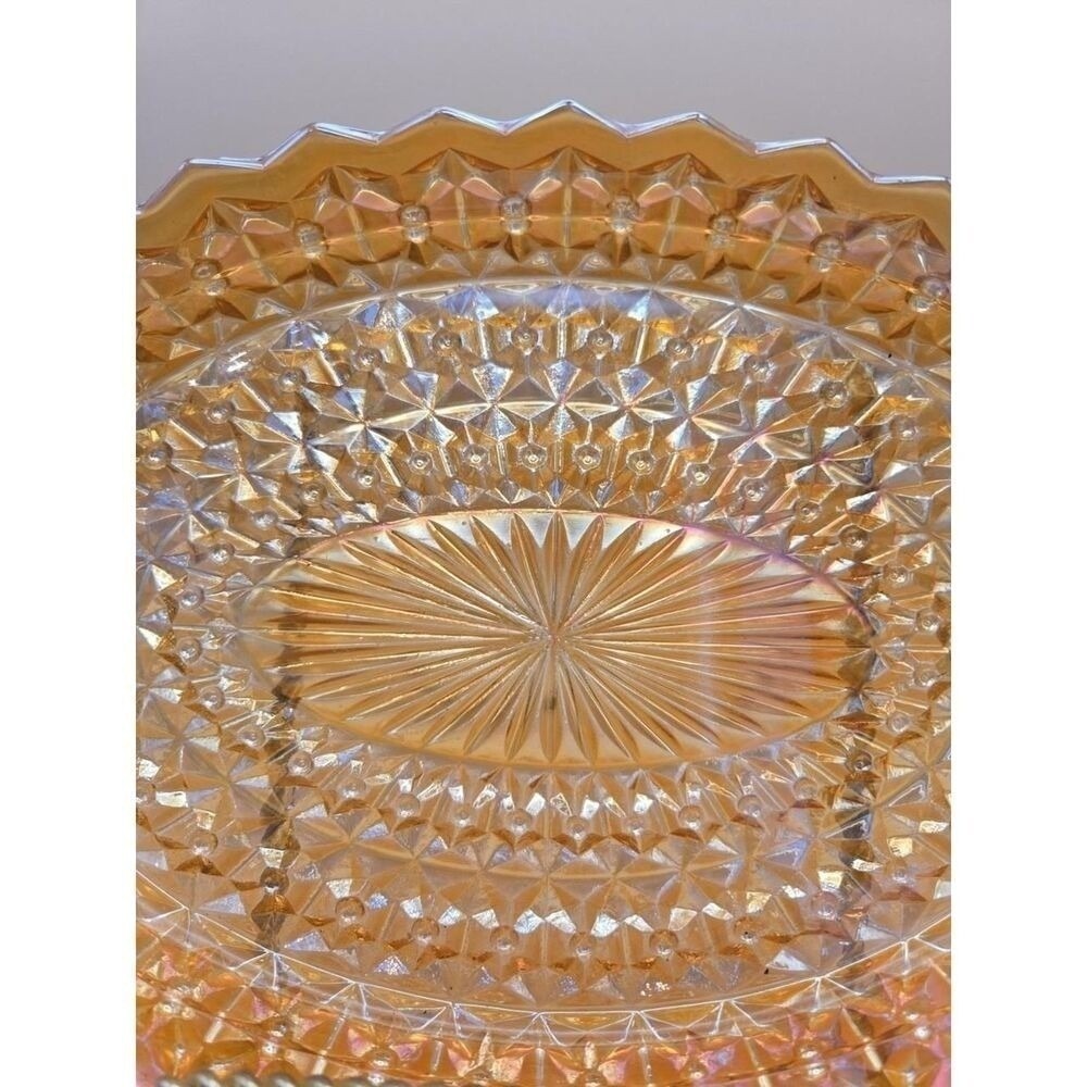 Vtg Serving Platter Jeannette Oval Glass Iridescent Buttons & Bows 11.5" (#22)